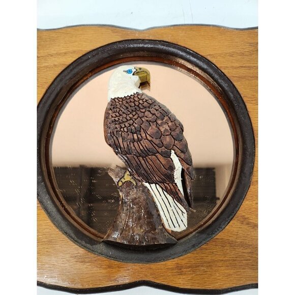 VINTAGE Bald Eagle Wall Art Plaque Wood 3D Mirrored Framed Hanging Handcrafted - Picture 2 of 9